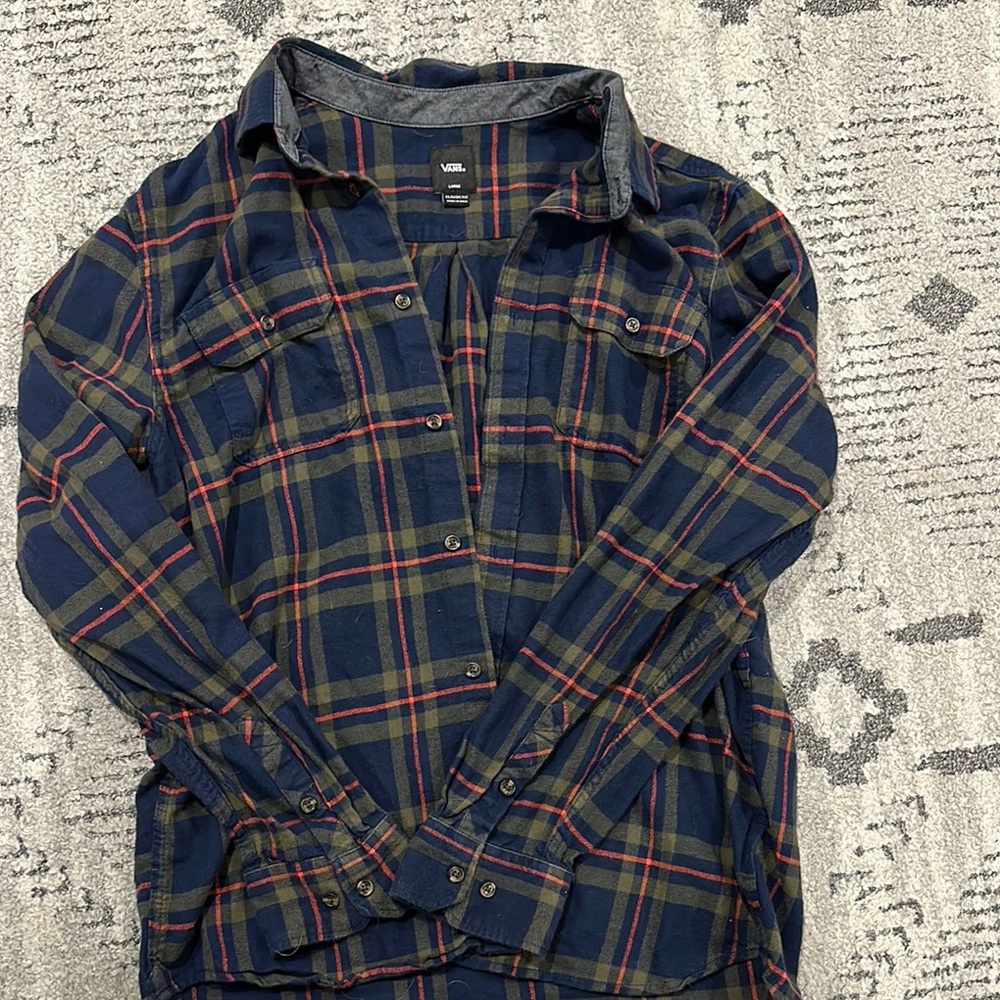 Vans Navy and Olive Plaid Shirt